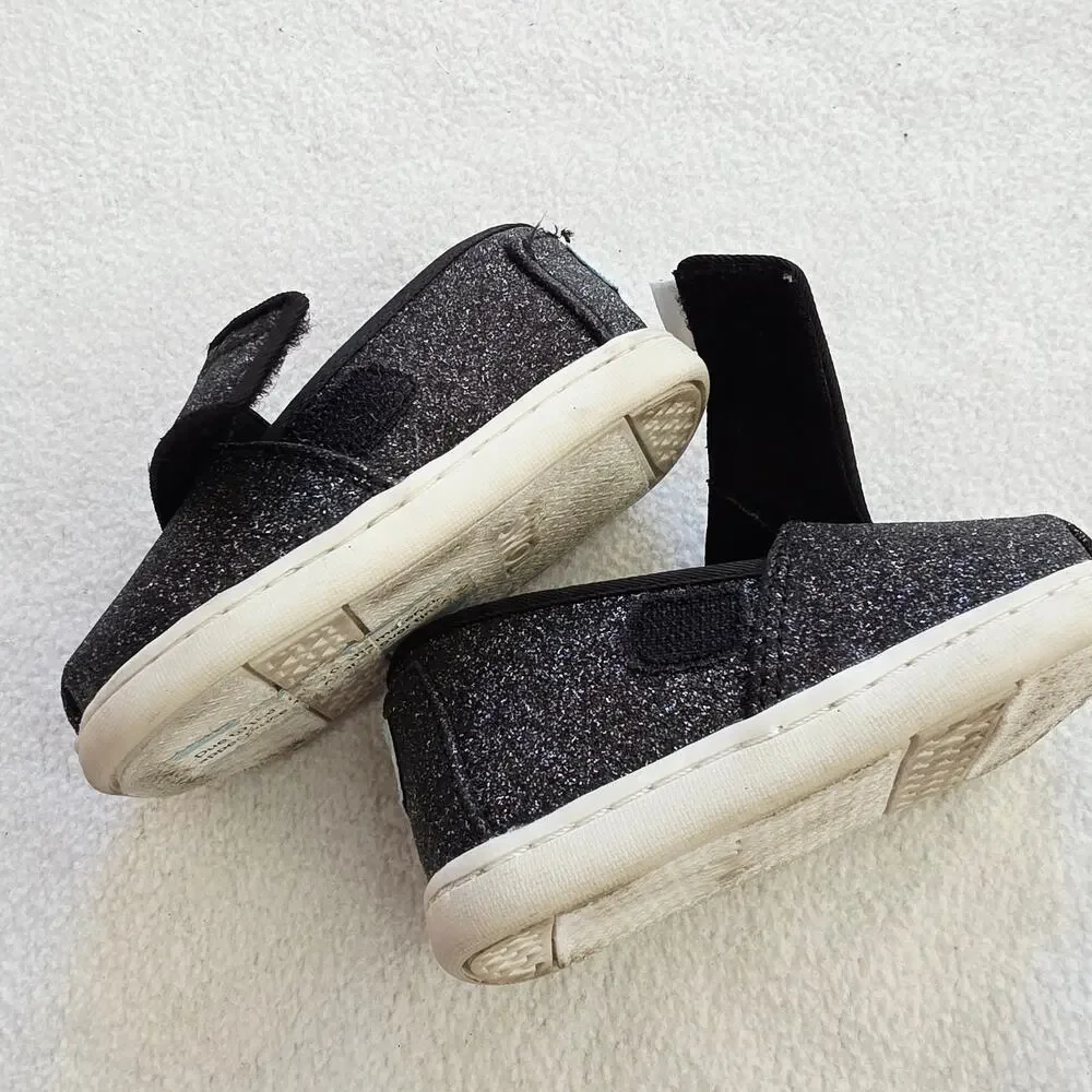 Toms Black Glitter Slip-On Baby & Walker Shoes